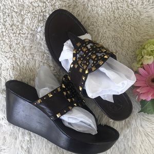 Tory Burch Brown Marissa Leather Studded Wedge